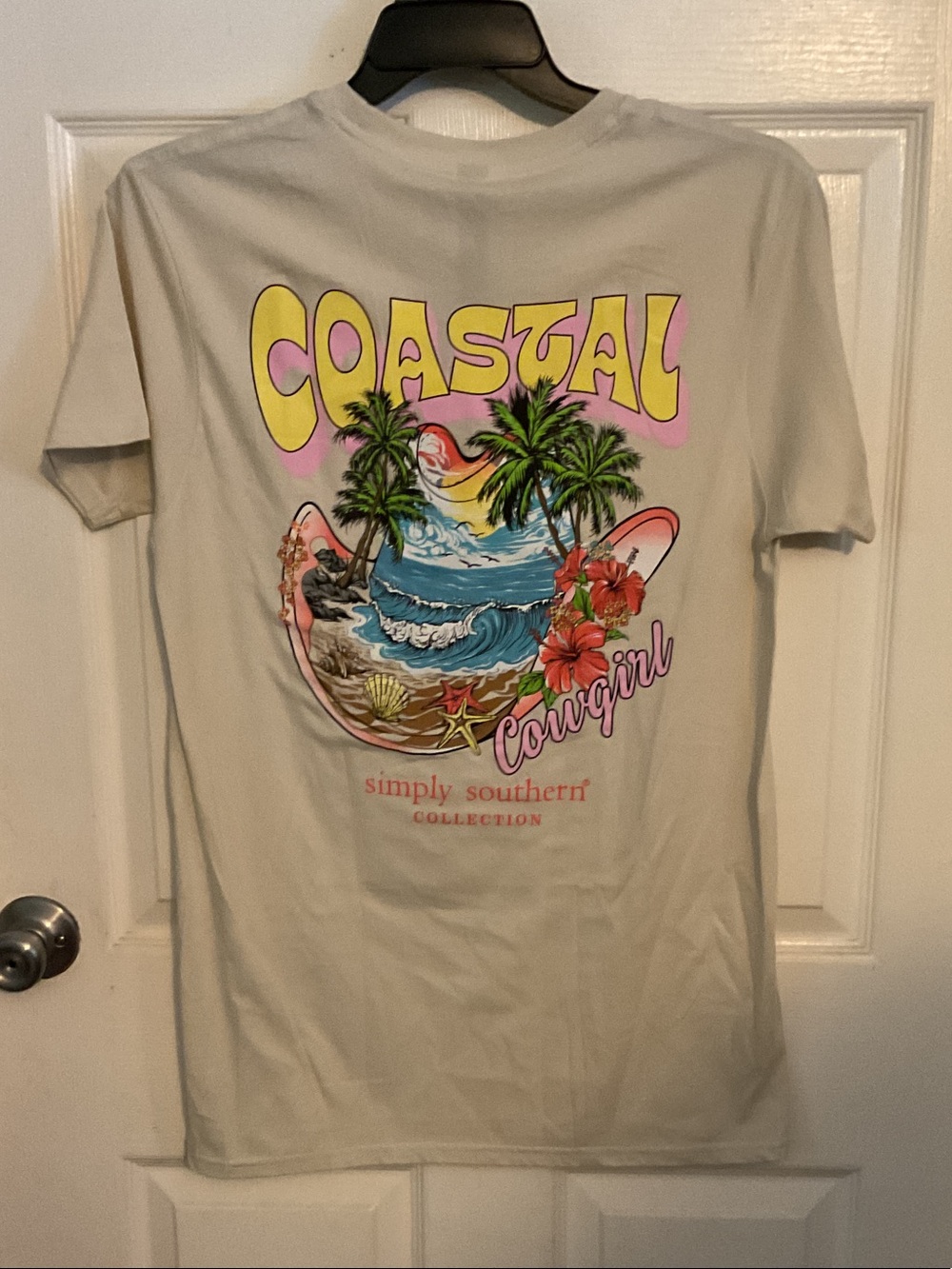 Simply Southern Light Tan Coastal Cowgirl Graphic Tee with Tropical Print